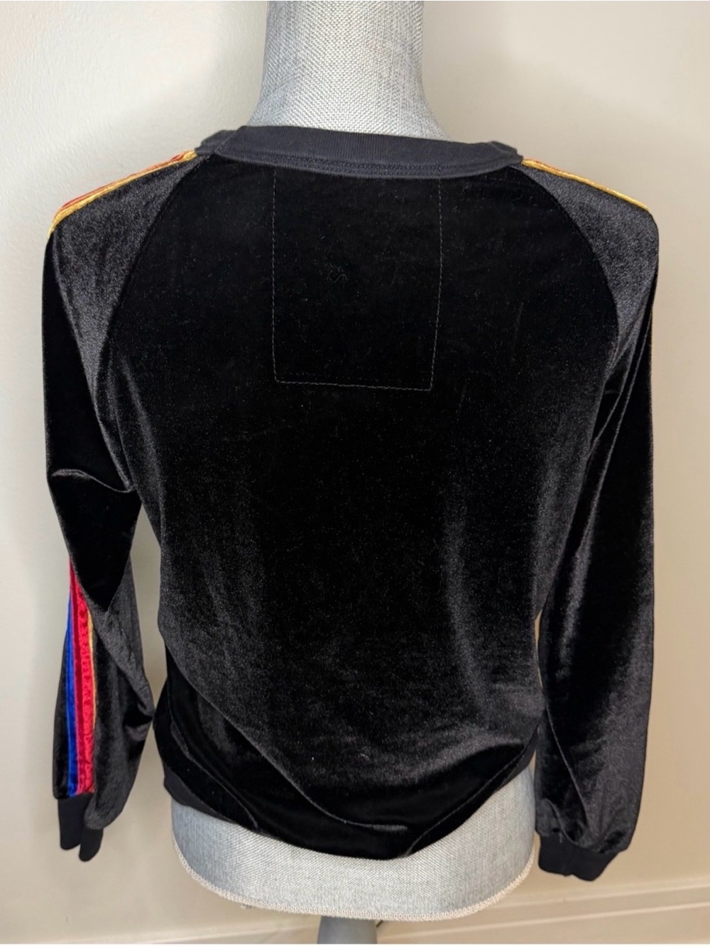 Aviator nation Black Velvet Crewneck with Rainbow Sleeve Stripes, XS - Picture 2 of 6